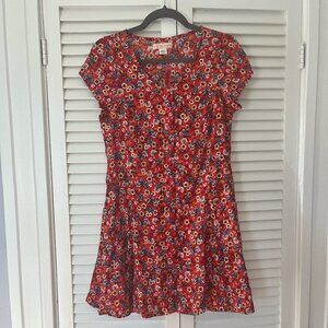 B.O.G. Collective red floral mini dress lace up back small
